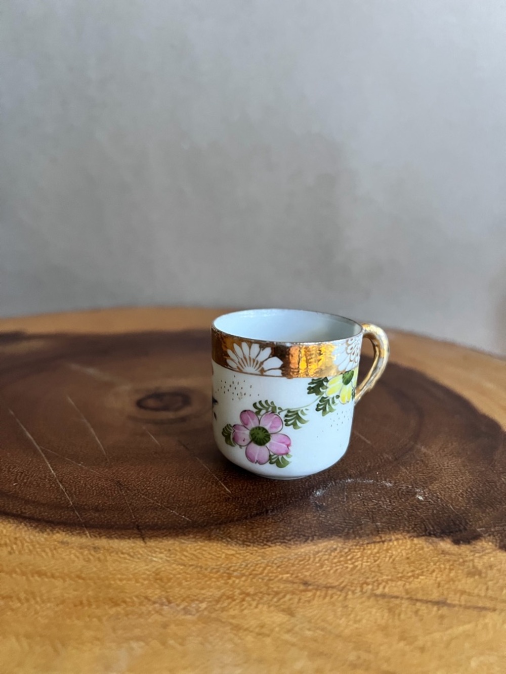 Gold-Trim Floral Porcelain Demitasse Cup